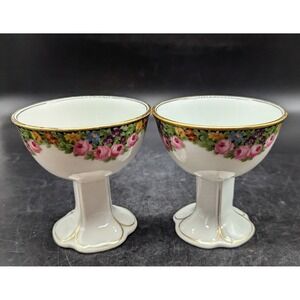 Vintage Royal Crown Bavaria Hand Painted Porcelain Floral Sherbet Cups Signed 4"